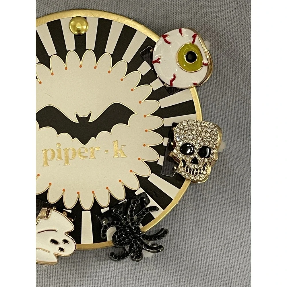 NEW Set of 6 Piper K Rhinestone Hair Claw Clips Halloween Ghost Bat Skull Fangs